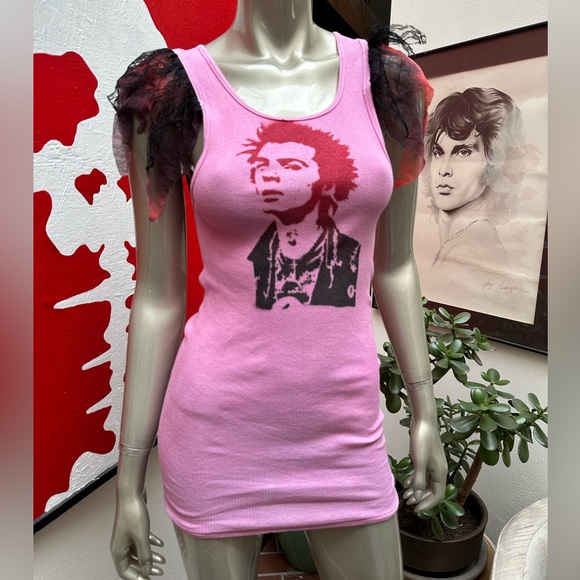Sid Vicious punk rock Sex Pistols goth rave Harajuku flutter sleeve tanktop m - Picture 3 of 17